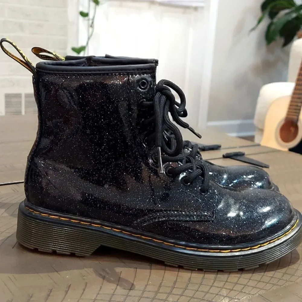 Dr. Martens Black Glitter 1460 Moto Boots Sz 4